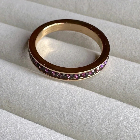 Purple Amethyst Colored CZ 18k Gold Stainless Steel Eternity Band Ring February - Picture 4 of 9